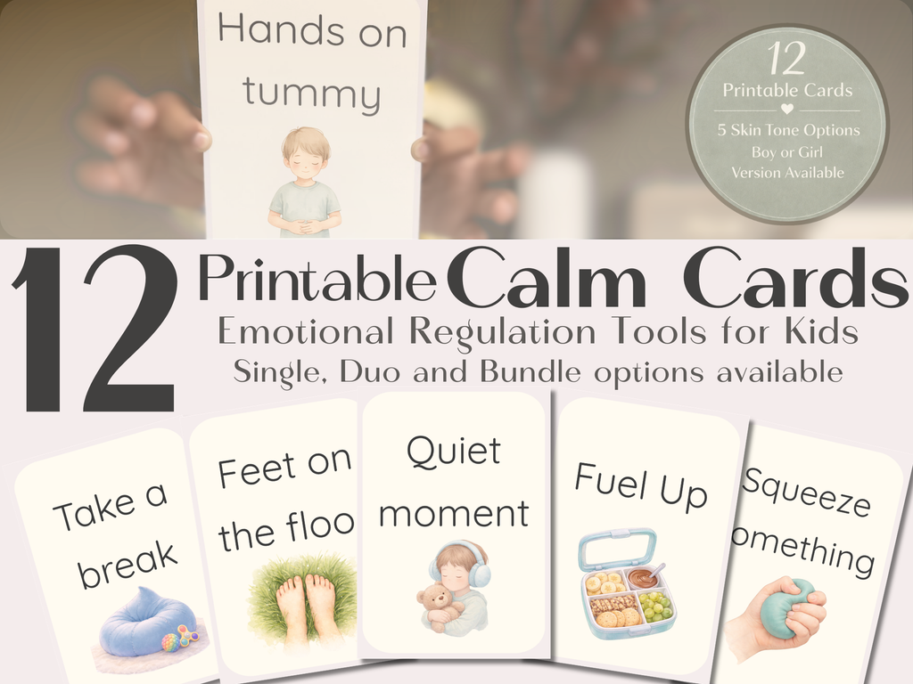 Calm Cards – Light Skin Tone | Printable Emotional Regulation Toolkit for Kids | Single & Duo Pack