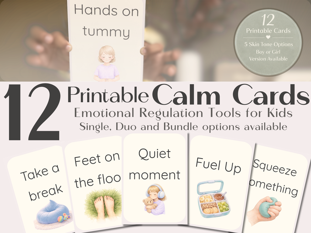 Calm Cards – Light Skin Tone | Printable Emotional Regulation Toolkit for Kids | Single & Duo Pack