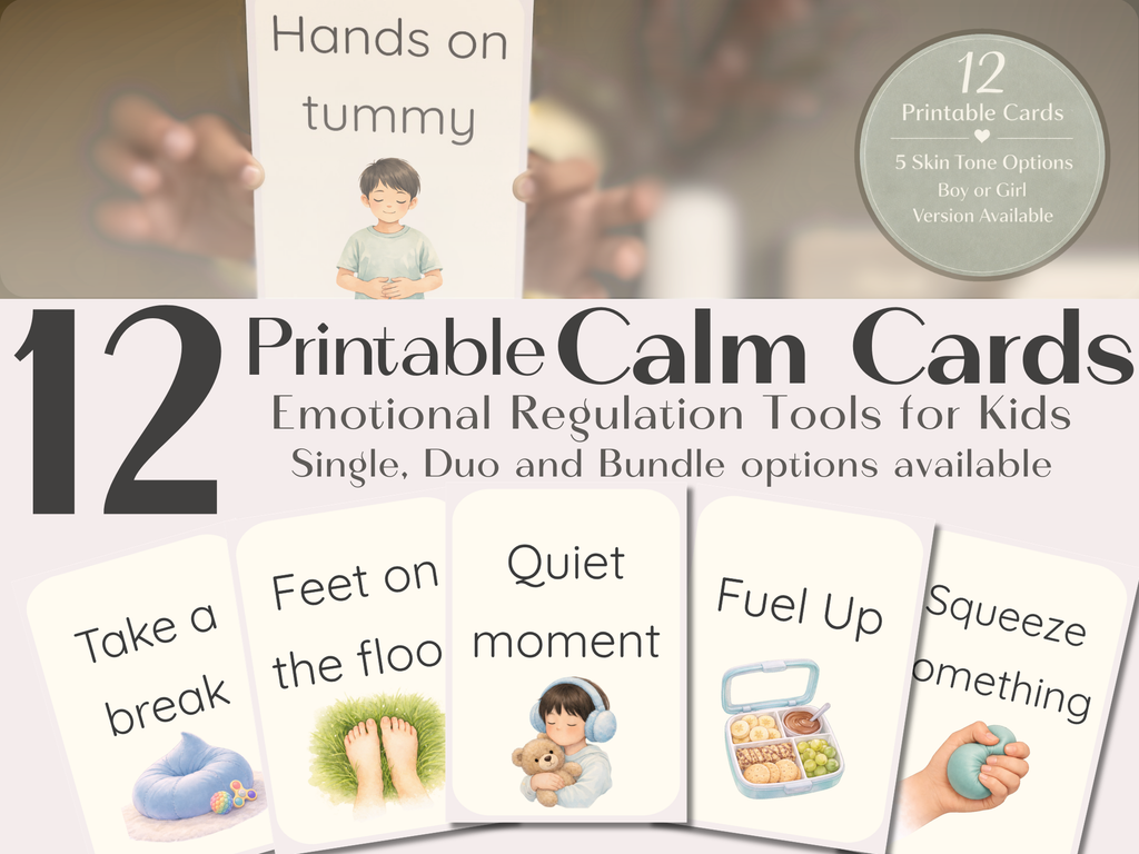 Calm Cards – Light Tan Skin Tone | Printable Emotional Regulation Toolkit for Kids | Single & Duo Pack