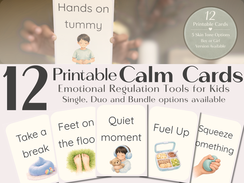 Calm Cards – Light Tan Skin Tone | Printable Emotional Regulation Toolkit for Kids | Single & Duo Pack