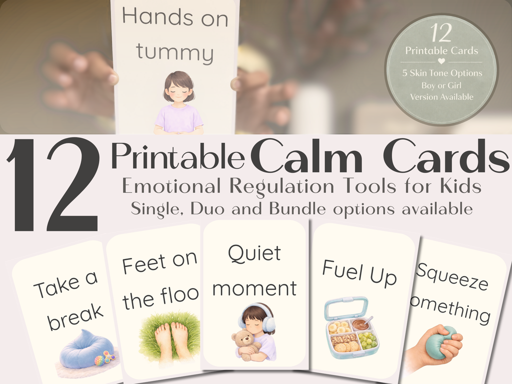 Calm Cards – Light Tan Skin Tone | Printable Emotional Regulation Toolkit for Kids | Single & Duo Pack