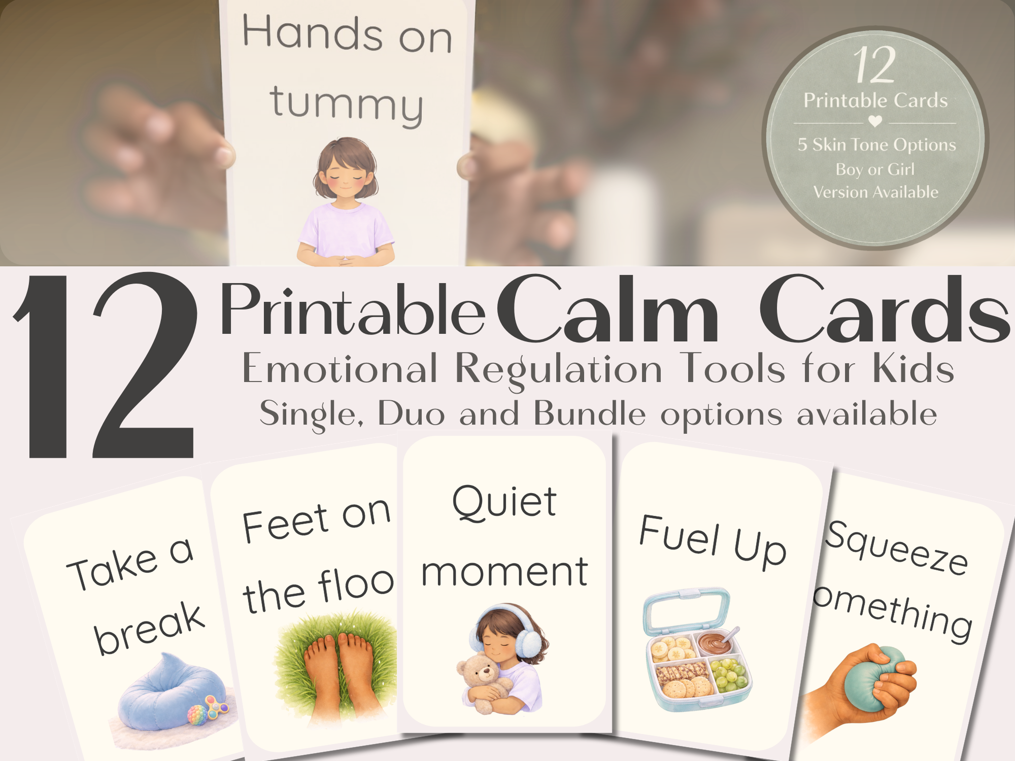 Calm Cards – Warm Tan Skin Tone | Printable Emotional Regulation Toolkit for Kids | Single & Duo Pack