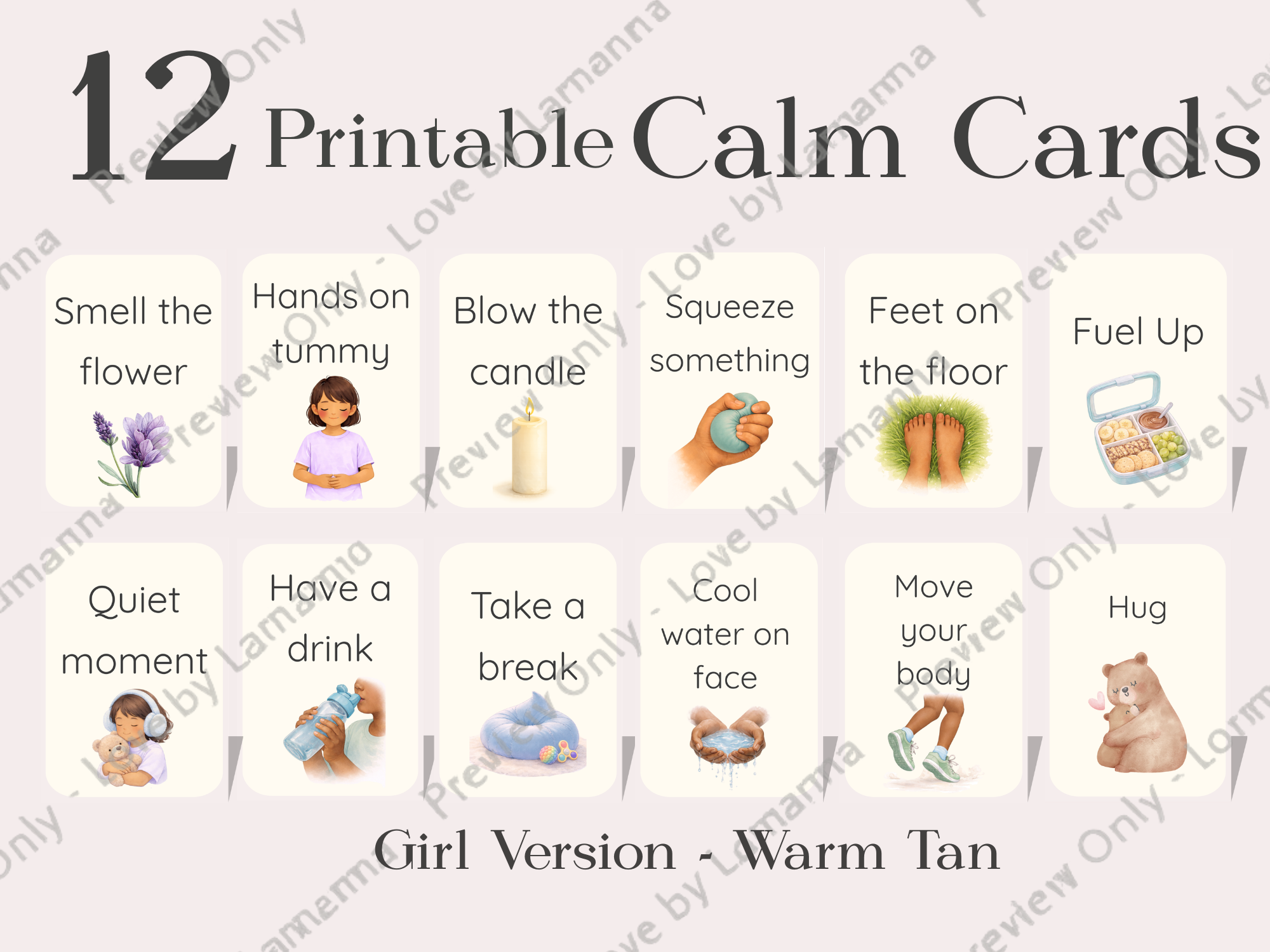 Calm Cards – Warm Tan Skin Tone | Printable Emotional Regulation Toolkit for Kids | Single & Duo Pack