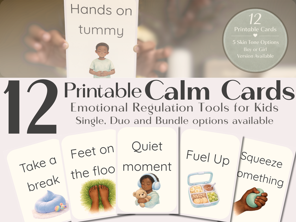 Calm Cards – Golden Brown Skin Tone | Printable Emotional Regulation Toolkit for Kids | Single & Duo Pack