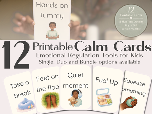 Calm Cards – Golden Brown Skin Tone | Printable Emotional Regulation Toolkit for Kids | Single & Duo Pack