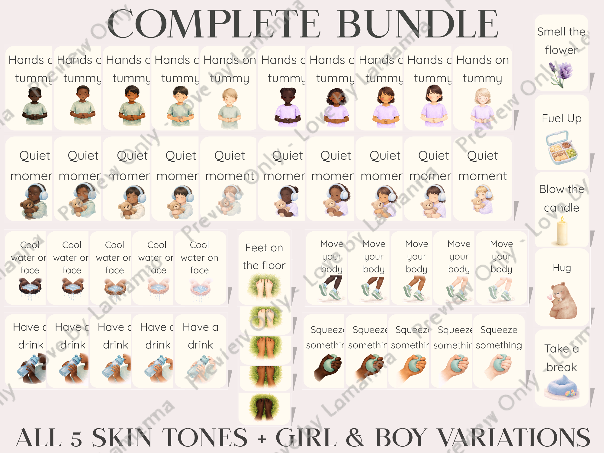 Calm Cards Complete Bundle – All 5 Skin Shades - Boy & Girl | Printable Emotional Regulation Tool for Kids