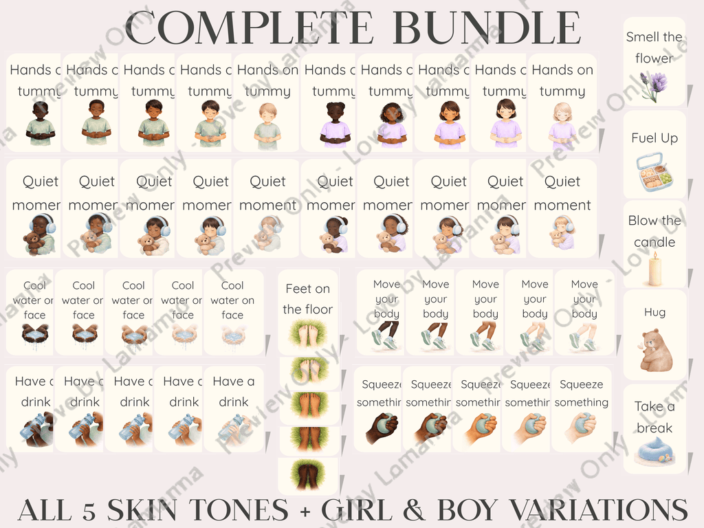 Calm Cards Complete Bundle – All 5 Skin Shades - Boy & Girl | Printable Emotional Regulation Tool for Kids - Love by Lamanna