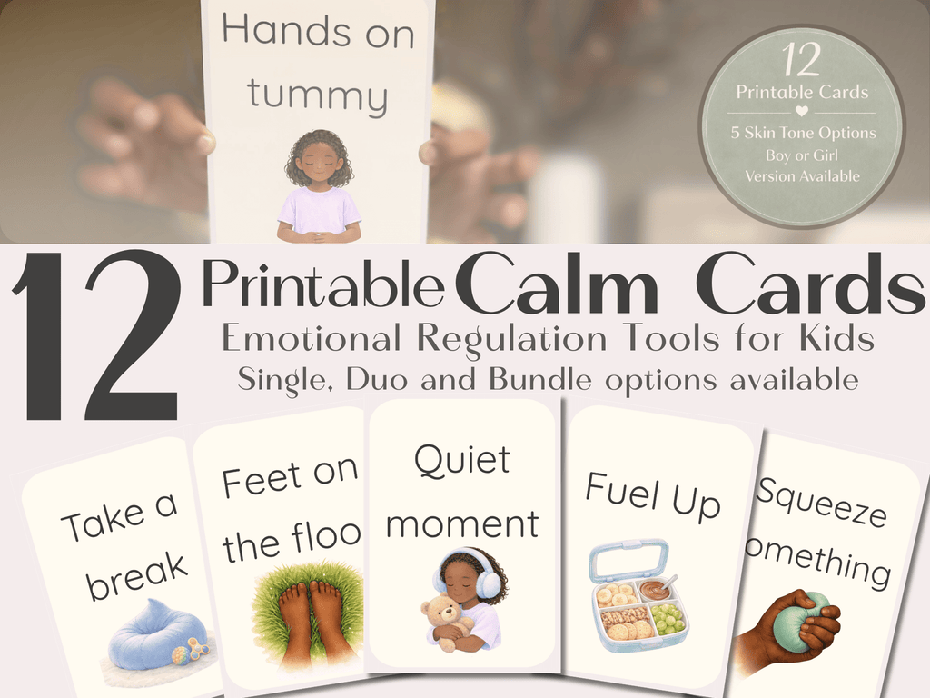 Calm Cards – Golden Brown Skin Tone | Printable Emotional Regulation Toolkit for Kids | Single & Duo Pack - Love by Lamanna