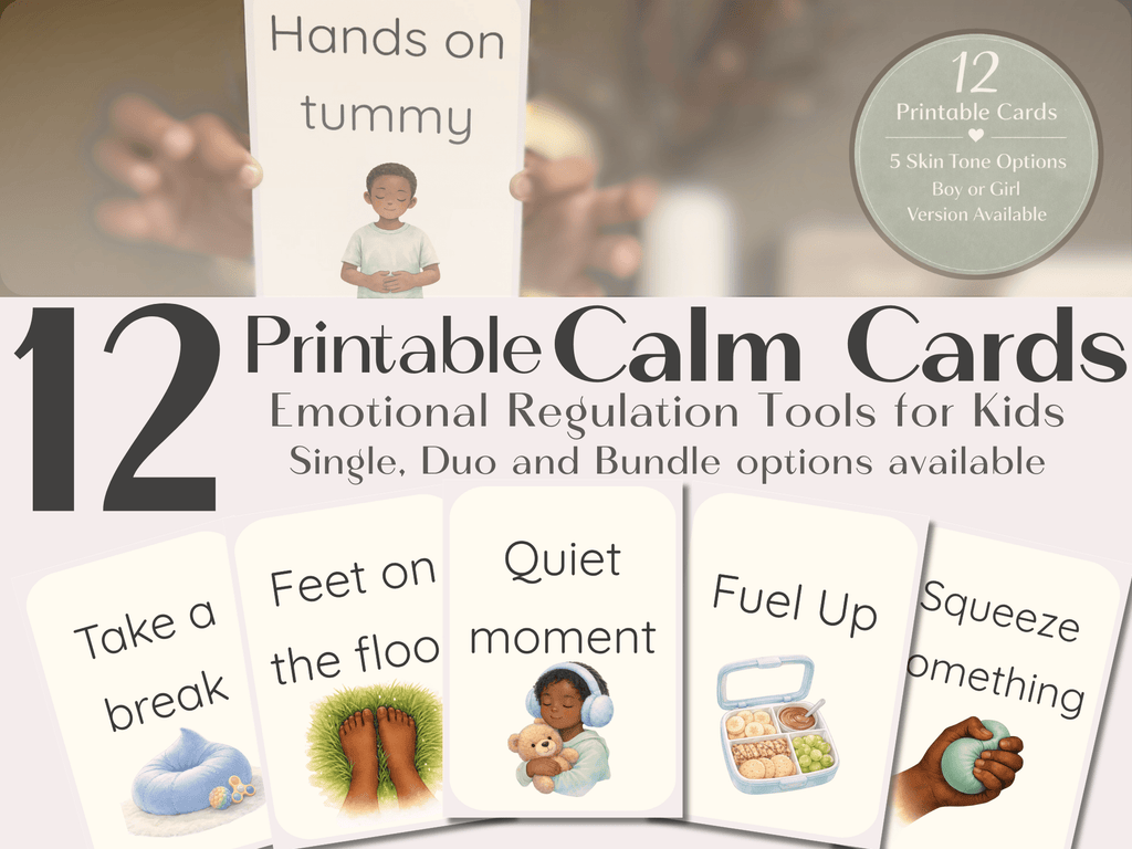 Calm Cards – Golden Brown Skin Tone | Printable Emotional Regulation Toolkit for Kids | Single & Duo Pack - Love by Lamanna