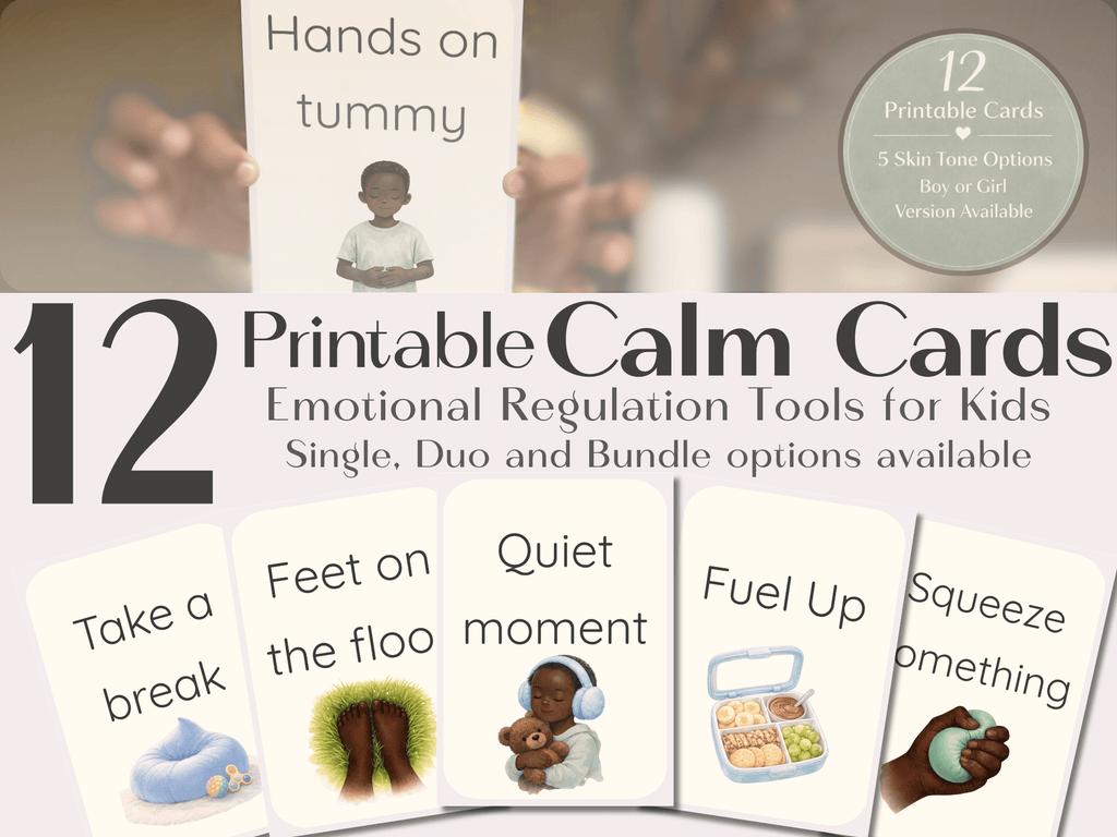 Calm Cards – Rich Brown Skin Tone | Printable Emotional Regulation Toolkit for Kids | Single & Duo Pack - Love by Lamanna