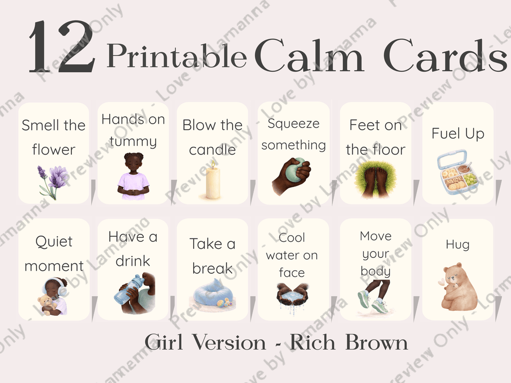 Calm Cards – Rich Brown Skin Tone | Printable Emotional Regulation Toolkit for Kids | Single & Duo Pack - Love by Lamanna