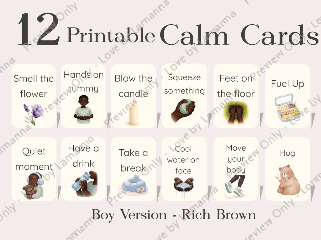 Calm Cards – Rich Brown Skin Tone | Printable Emotional Regulation Toolkit for Kids | Single & Duo Pack - Love by Lamanna