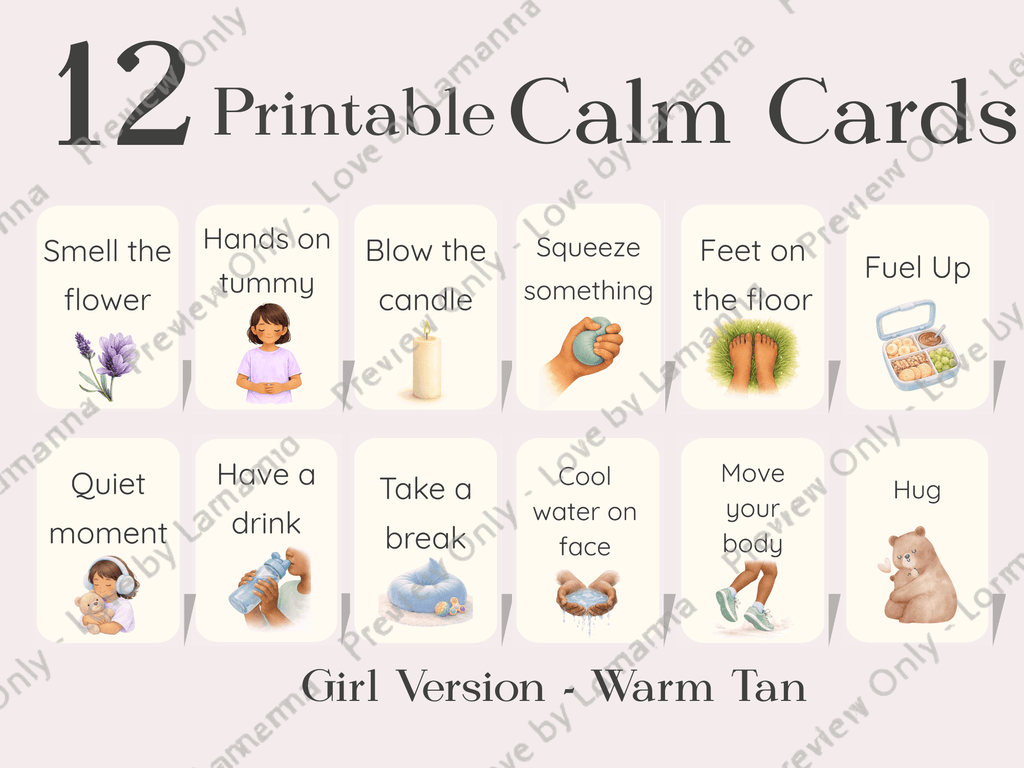 Calm Cards – Warm Tan Skin Tone | Printable Emotional Regulation Toolkit for Kids | Single & Duo Pack - Love by Lamanna
