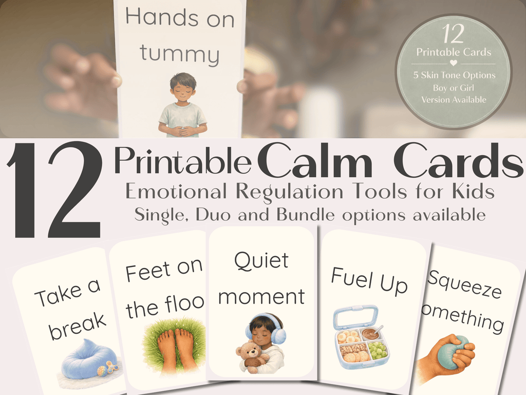 Calm Cards – Warm Tan Skin Tone | Printable Emotional Regulation Toolkit for Kids | Single & Duo Pack - Love by Lamanna