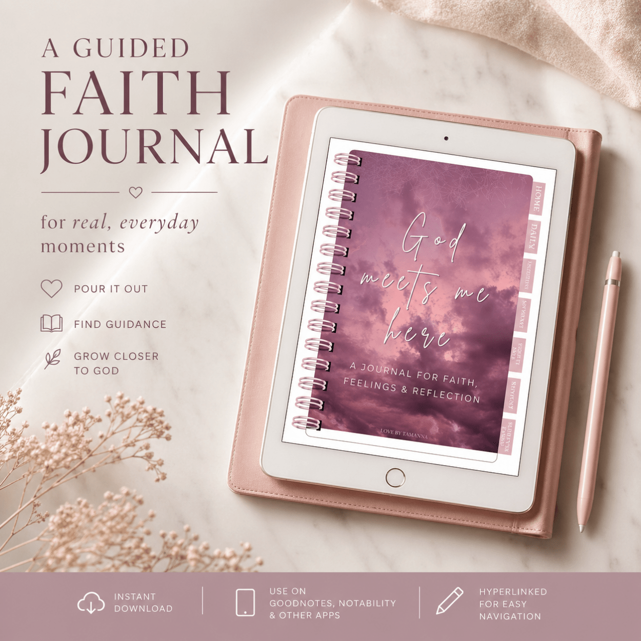 Guided Faith Journal for Everyday Moments (Digital Download) "God meets me here" - Love by Lamanna